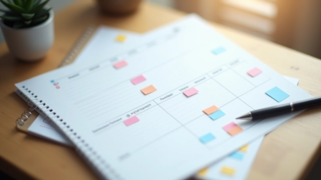 Wochenplan mit verschiedenfarbigen Zeitblöcken für unterschiedliche Aufgabentypen